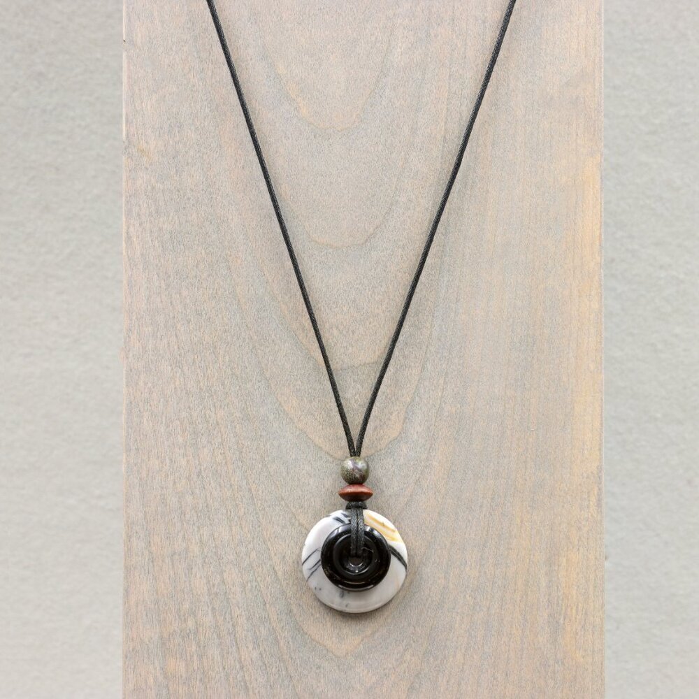 Picasso Jasper and Obsidian Pendant Necklace | Handmade - Picture 4 of 6